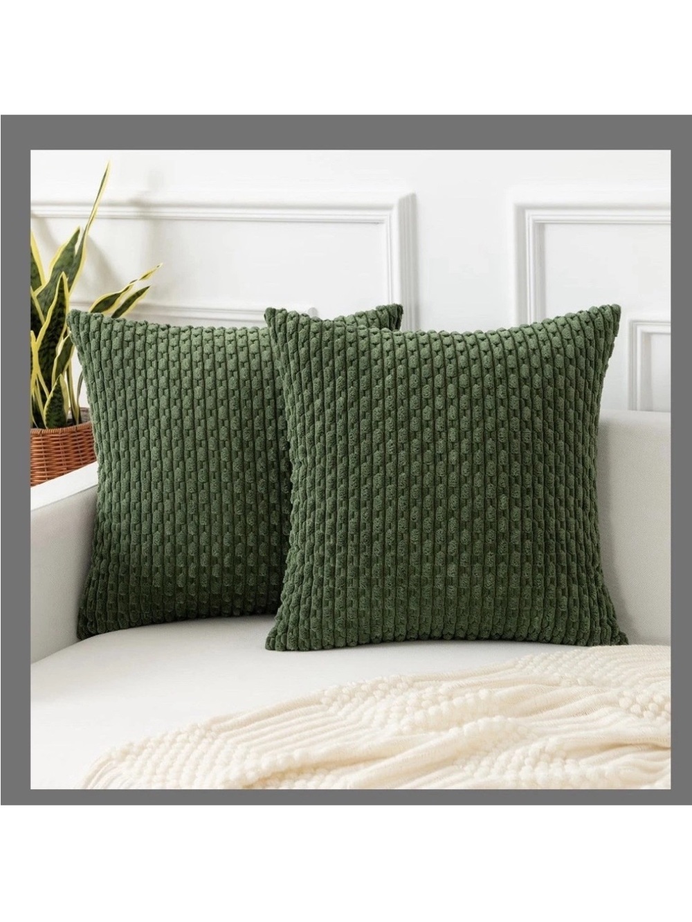 New Set of 2- 18”x18” Green Corduroy Square Throw Pillow Covers #1056